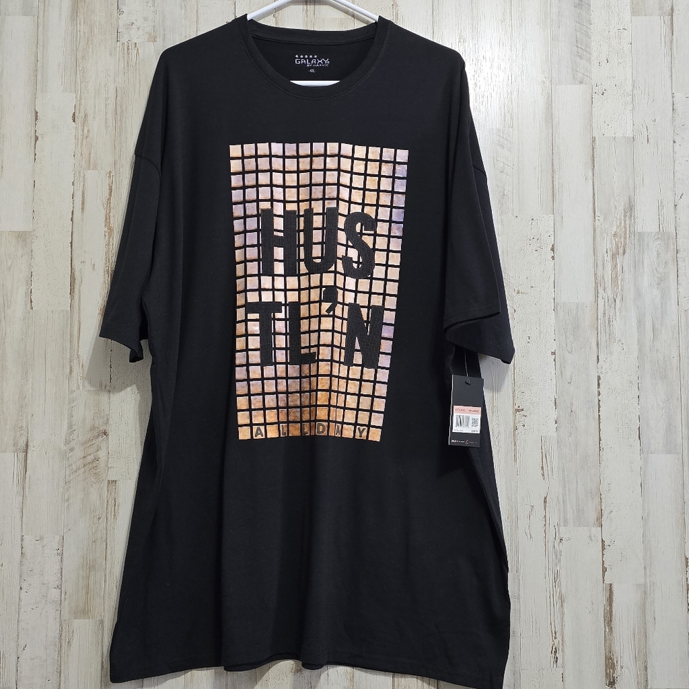 Galaxy By Harvic Black Short Sleeve Graphic T-Shirt Hustl'n All Day Big 4XL